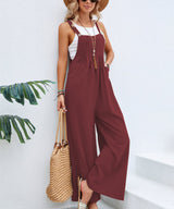 Amsoin Solid Pocket Wide Leg Casual Jumpsuit