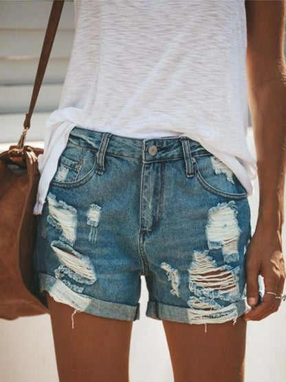 Amsoin Ripped Denim Shorts