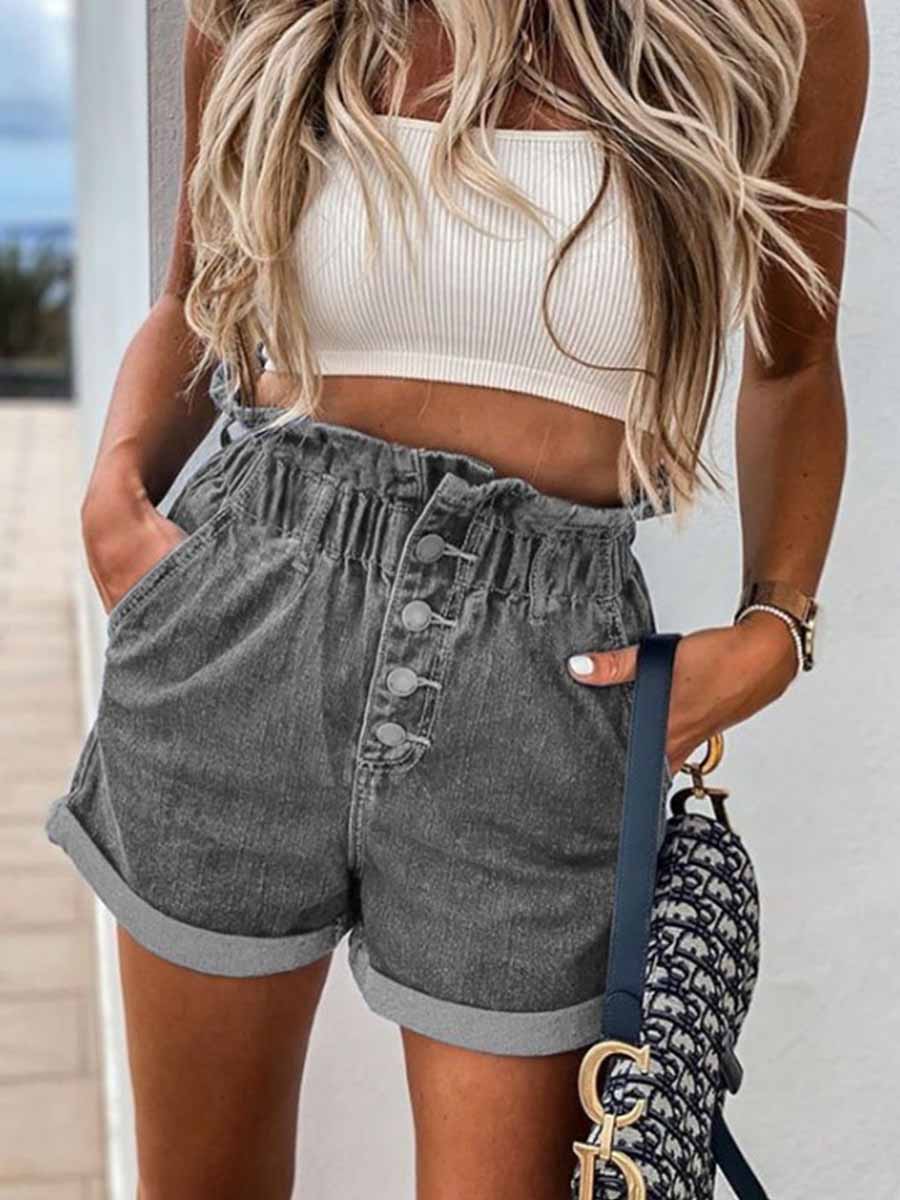 Amsoin High Waist Button Denim Shorts
