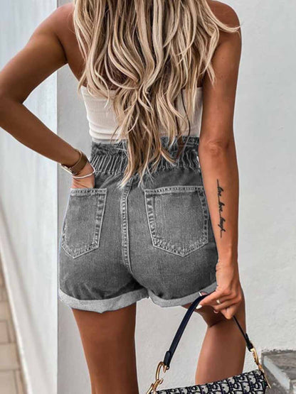 Amsoin High Waist Button Denim Shorts