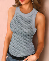 Amsoin Solid Color Skinny Waffle Check Tank Top