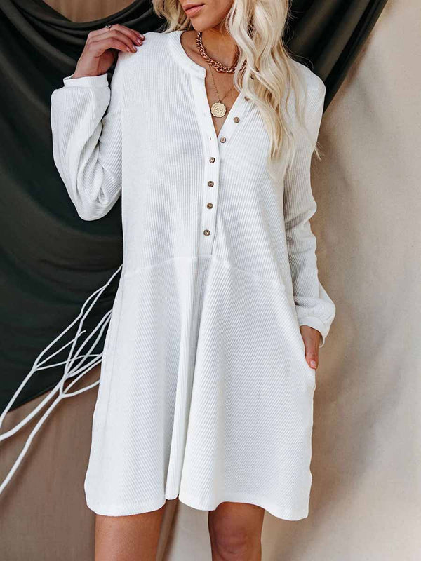 Amsoin Loose V-Neck Long Sleeve Twisted Dress