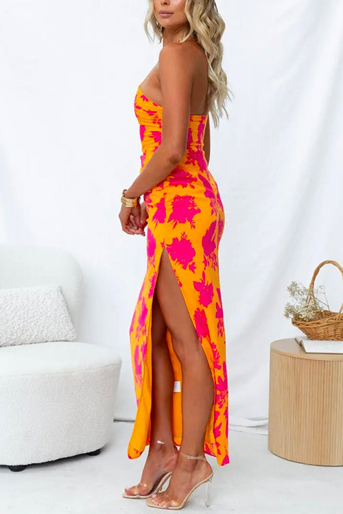 Moxidress One Shoulder Side Split Printed Cami Maxi Dress