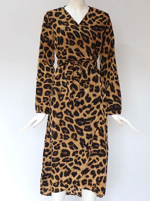 Amsoin V Neck Sexy Leopard Dress
