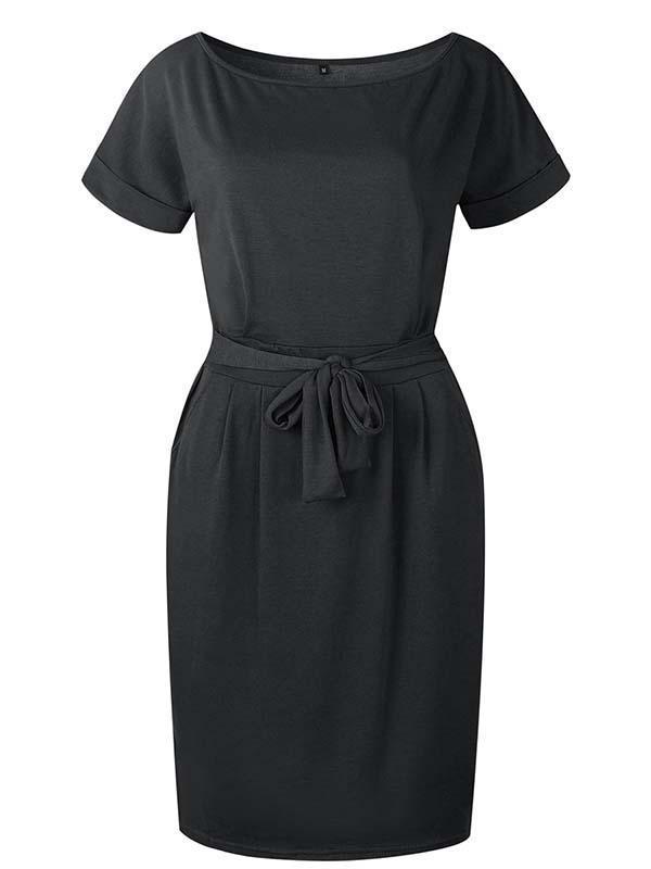 Amsoin O Neck Midi Dress With Belt