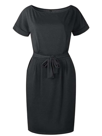 Amsoin O Neck Midi Dress With Belt