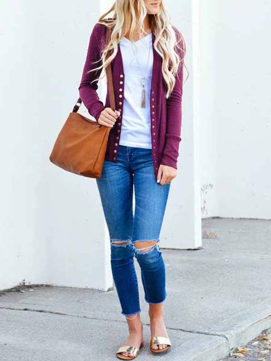 Amsoin Buttons Cardigan Tops