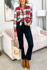 Long Sleeves Button Down Plaid Blouse Shirt