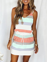 Amsoin Drawstring Colorful Sling Dress