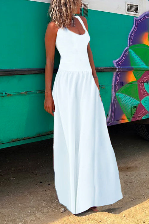 Amsoin Solid Criss Cross Backless Maxi Cami Dress