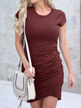 Amsoin Daily Round Neck Mini Dress