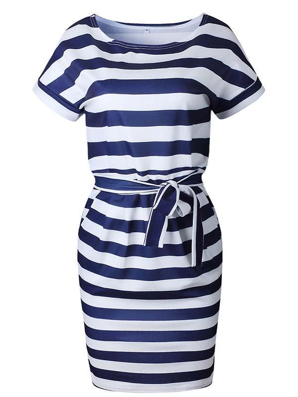 Amsoin O Neck Midi Dress With Belt