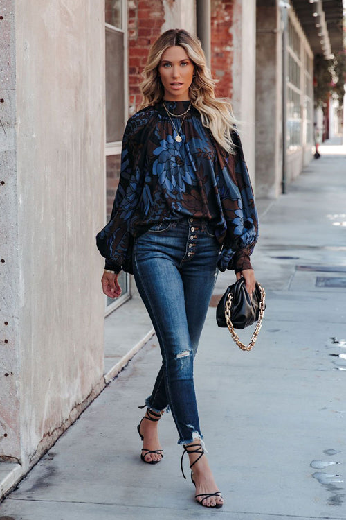 Amsoin Printed Statement Sleeve Top