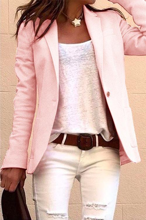 Amsoin One Button Solid Office Blazer