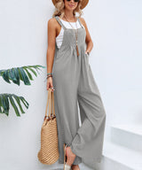 Amsoin Solid Pocket Wide Leg Casual Jumpsuit