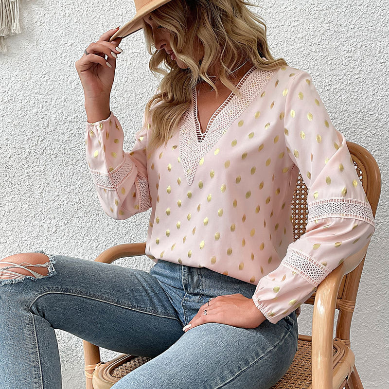 Amsoin Hollowed Out V Neck Tops