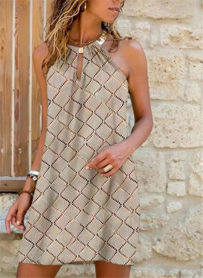 Amsoin Metal Hanging Neck Sleeveless Dress