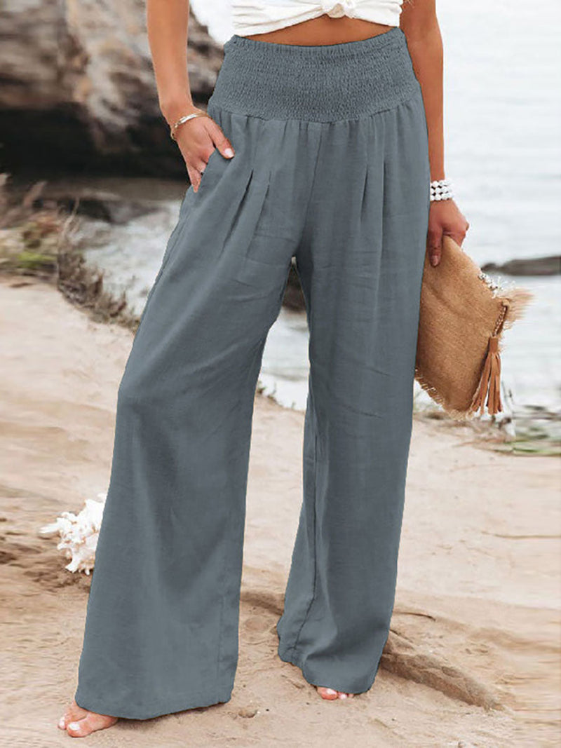 Amsoin Pocket Elastic Waist Wide Leg Pants(10 Colors)