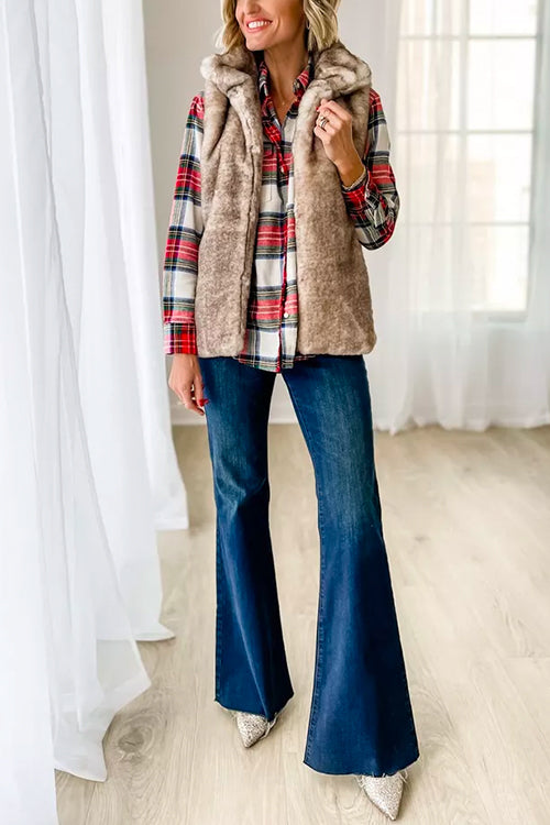 Long Sleeves Button Down Plaid Blouse Shirt