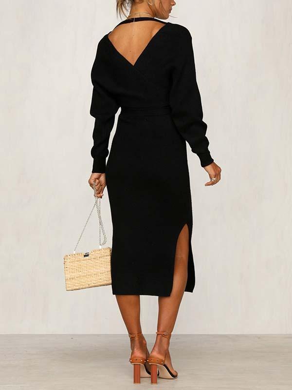 Amsoin V Neck Autumn Dress