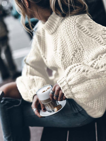 Amsoin Solid Color Pullover Hollow Jumper