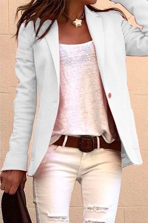 Amsoin One Button Solid Office Blazer