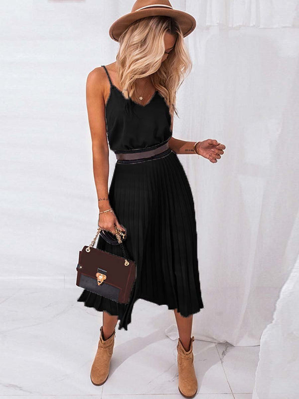 Amsoin Sexy V-Neck Pleated Dress
