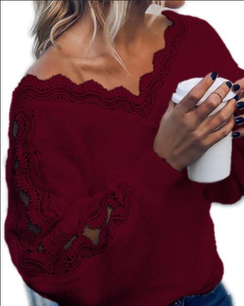 Amsoin Lace Patchwork Sweater