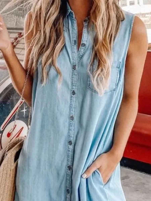 Amsoin Button Denim Shirt Skirt