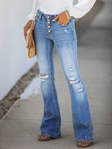 Amsoin High-waisted Stretch Ripped Jeans