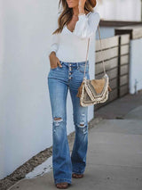 Amsoin High-waisted Stretch Ripped Jeans