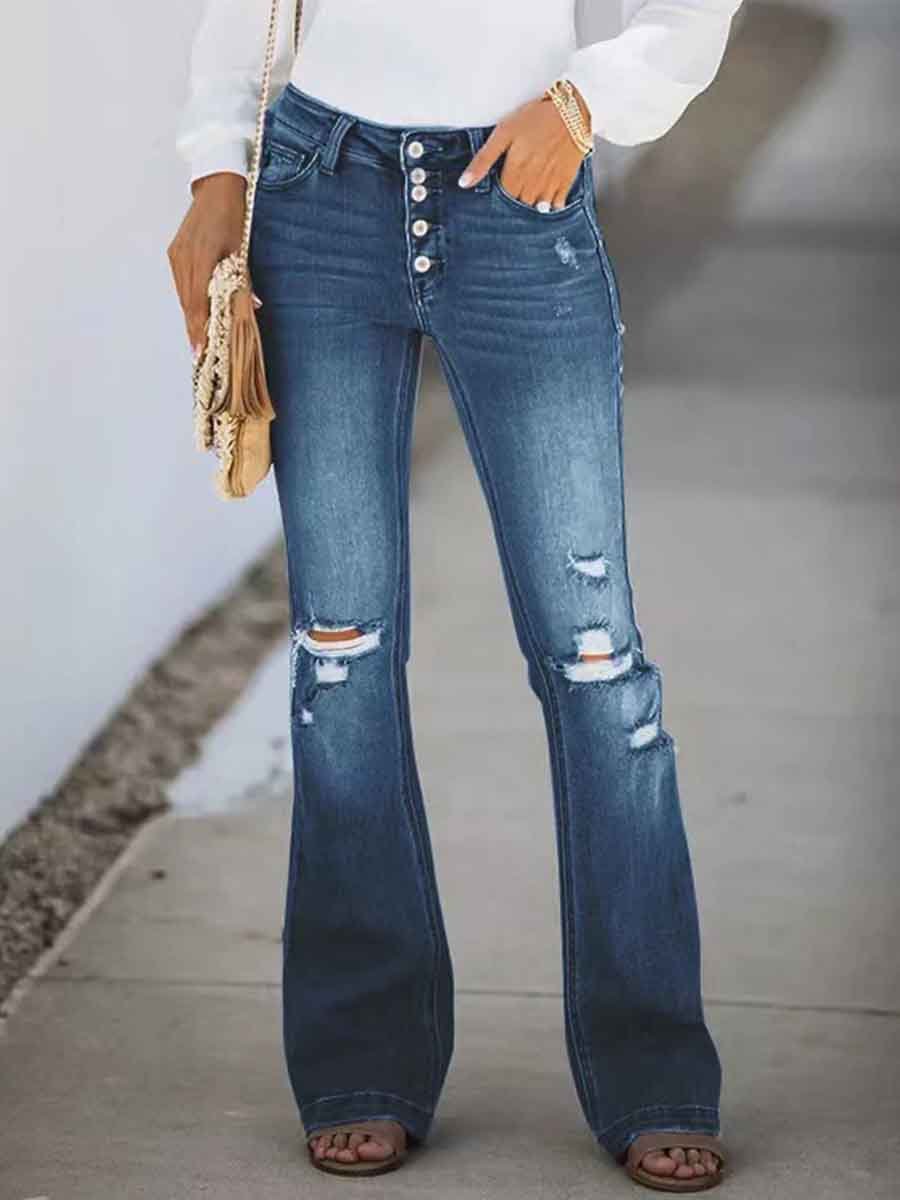 Amsoin High-waisted Stretch Ripped Jeans