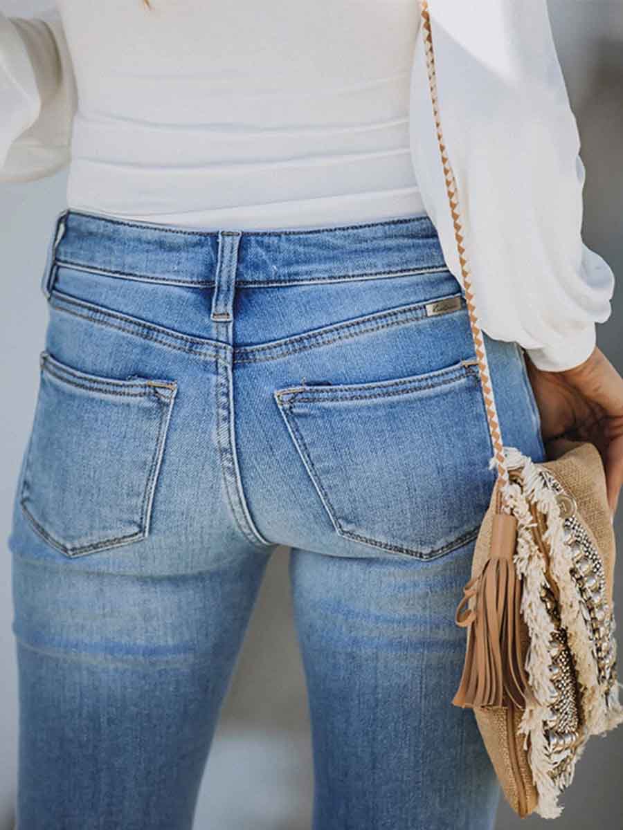 Amsoin High-waisted Stretch Ripped Jeans