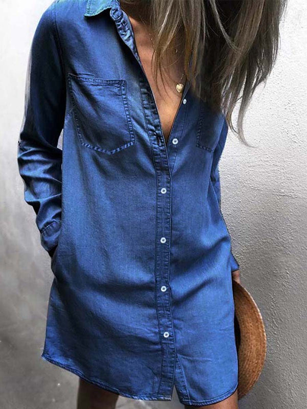 Amsoin Stylish Denim Shirt Dress