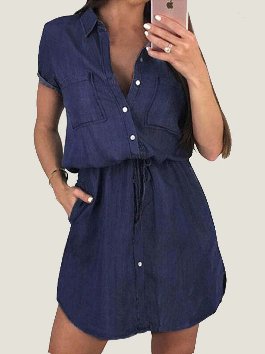 Amsoin Washed  Denim Shirt Dress