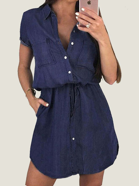 Amsoin Washed  Denim Shirt Dress