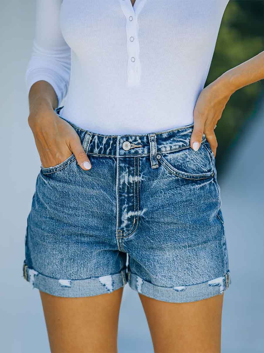 Amsoin Straight Washed Denim Shorts