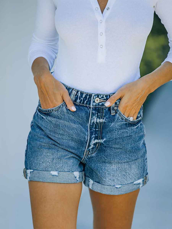 Amsoin Straight Washed Denim Shorts