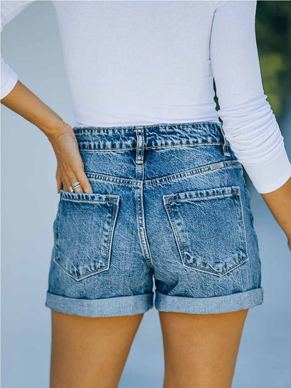 Amsoin Straight Washed Denim Shorts