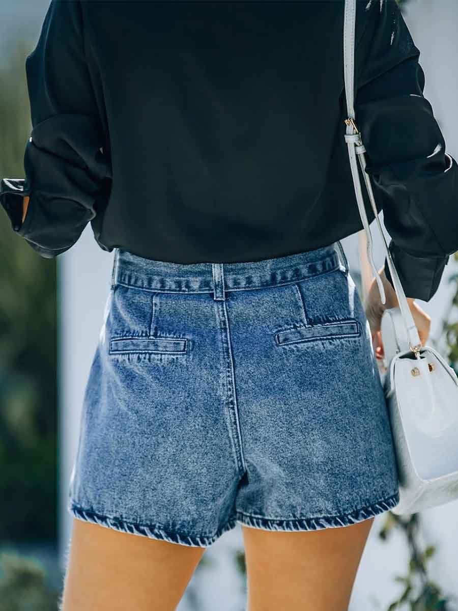 Amsoin Washed High Waist Denim Shorts