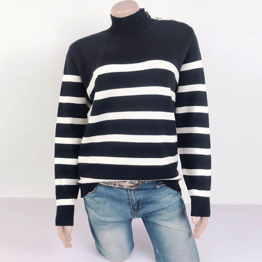 Amsoin High Neck Striped Sweater