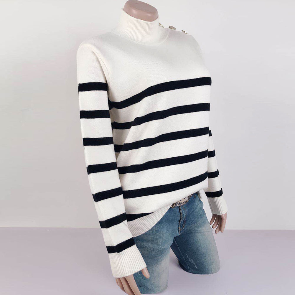 Amsoin High Neck Striped Sweater