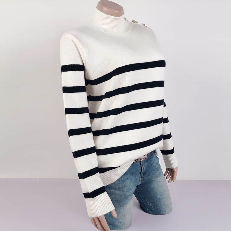 Amsoin High Neck Striped Sweater