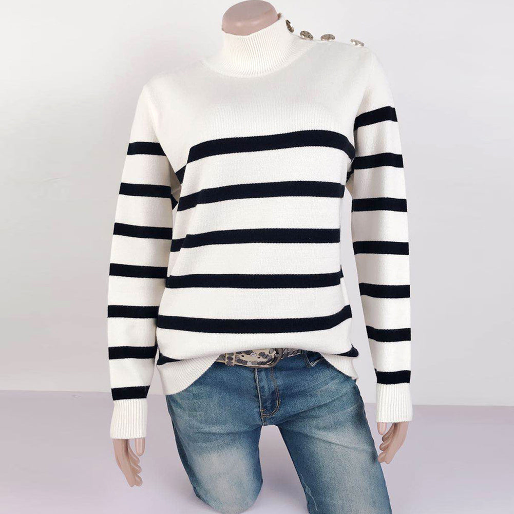 Amsoin High Neck Striped Sweater