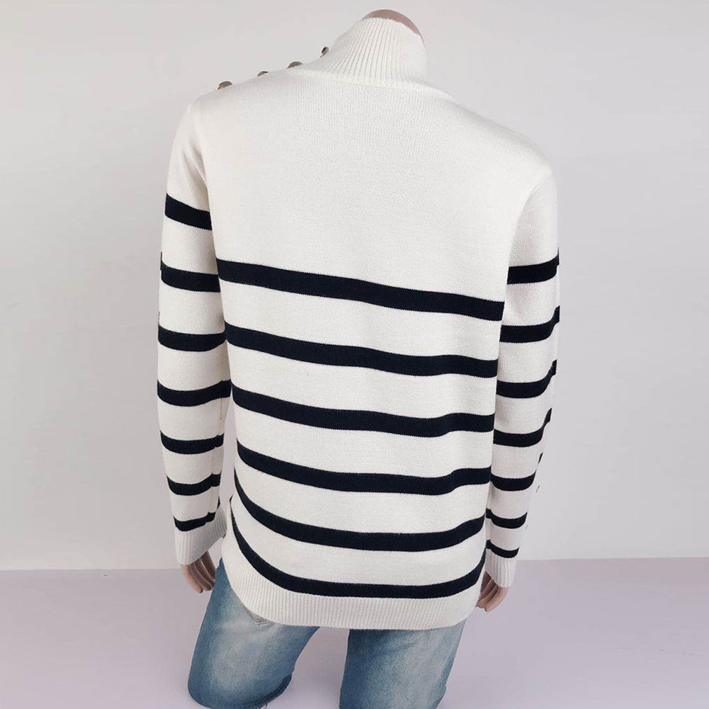 Amsoin High Neck Striped Sweater