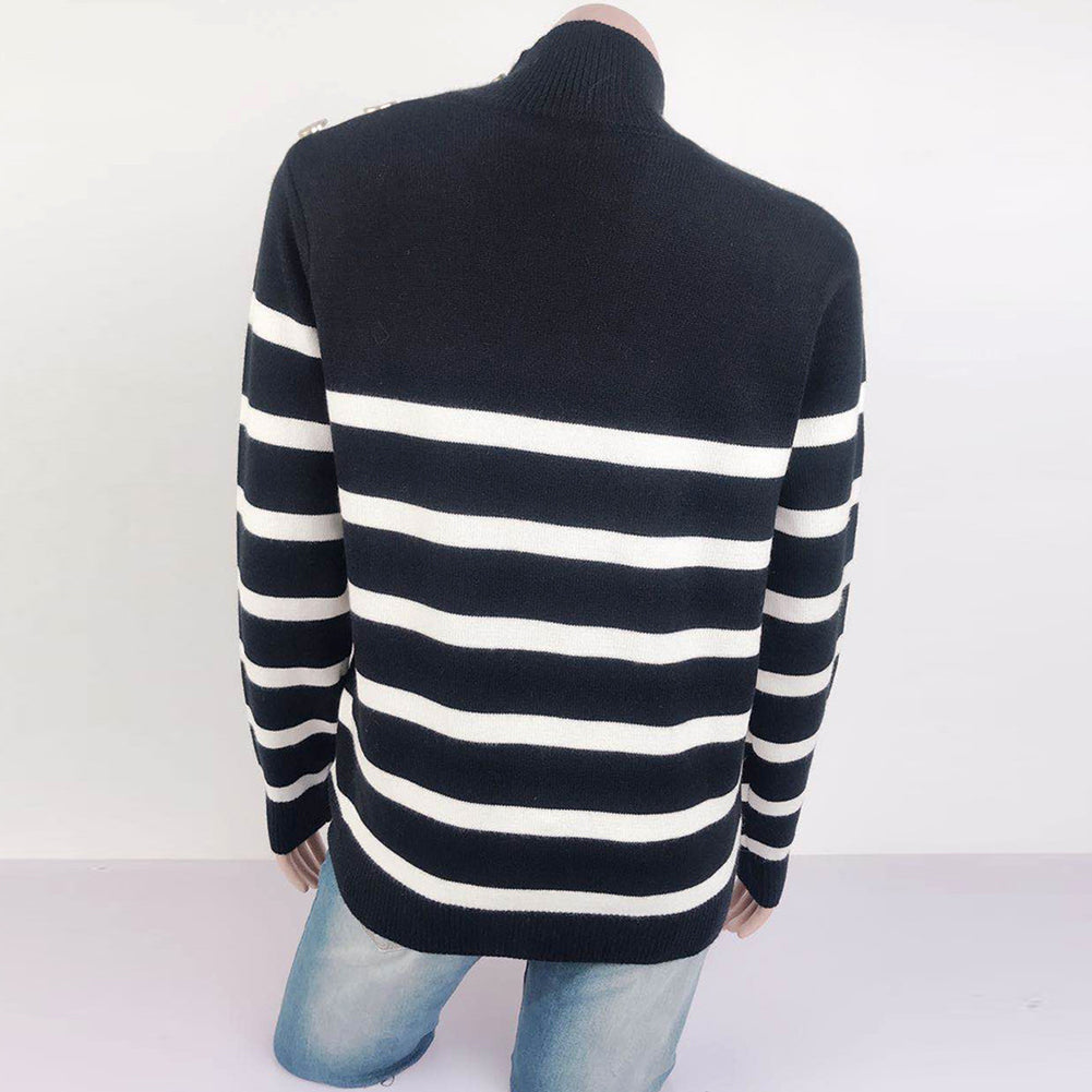 Amsoin High Neck Striped Sweater