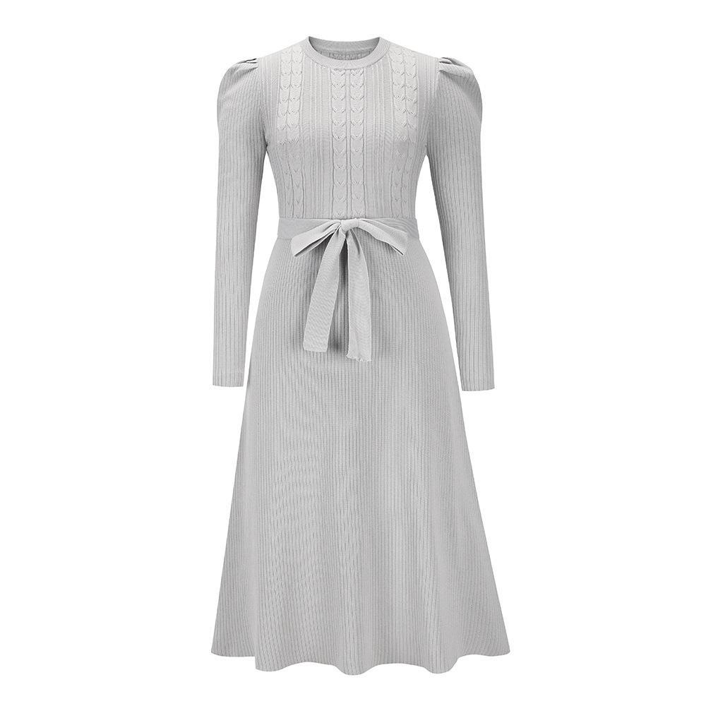 Amsoin Bubble Sleeve Belt Knit Dress