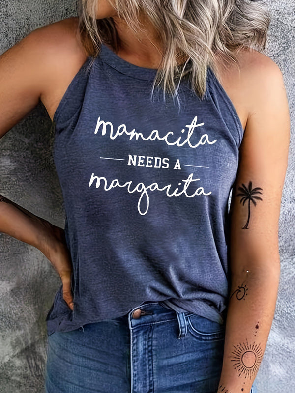 Tank Tops - Slogan Graphic Round Neck Tank Top - MsDressly