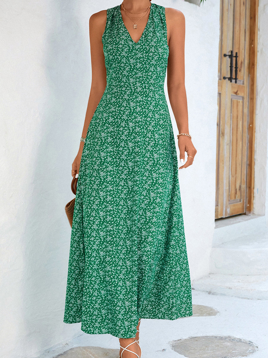 Printed Open Back Sleeveless Maxi Dress