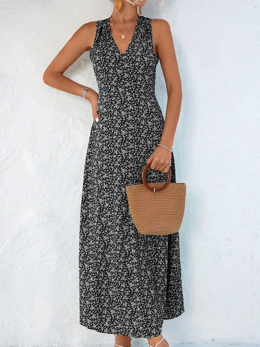 Printed Open Back Sleeveless Maxi Dress
